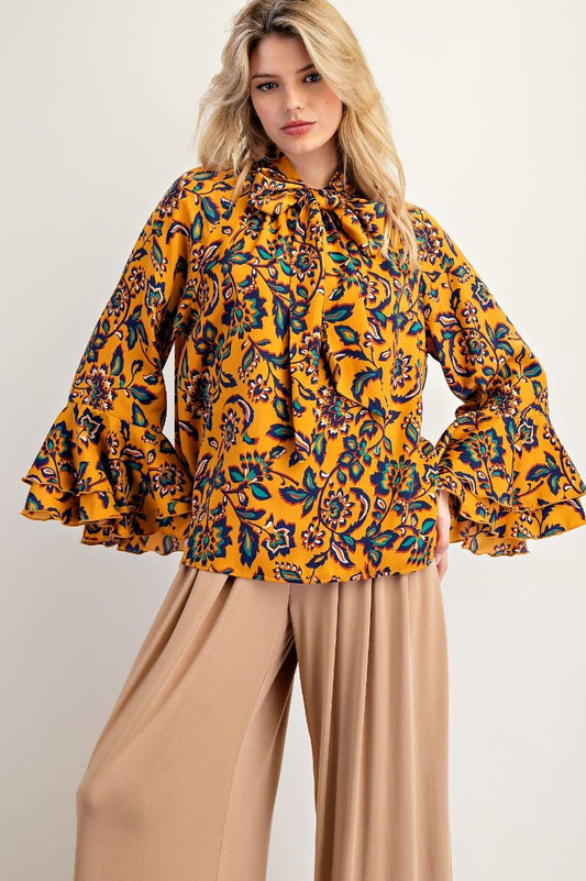 Easel Printed Mirabelle Satin Blouse