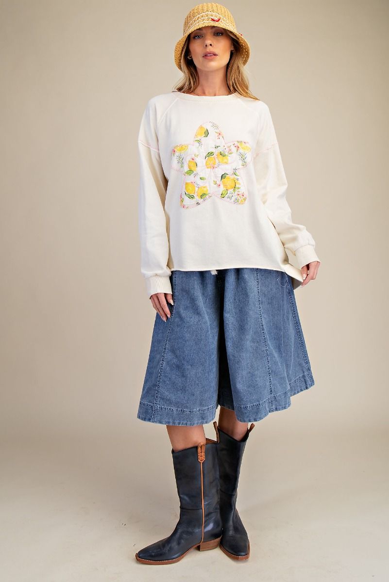 Star Patch Front Washed Terry Pullover