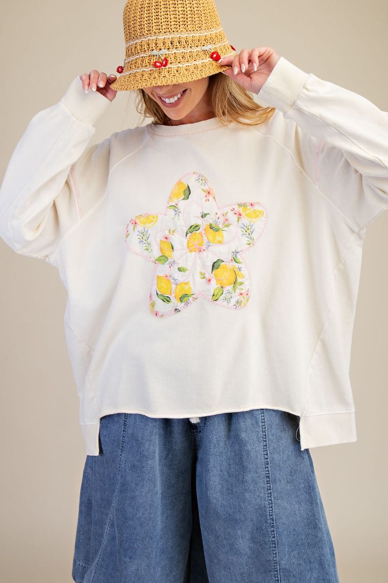 Star Patch Front Washed Terry Pullover