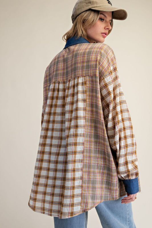 Easel Plaid Mix Button-Down Shirt