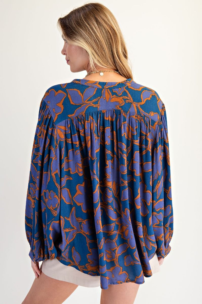 Easel Printed Rayon Gauze Blouse