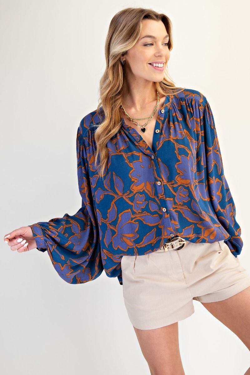 Easel Printed Rayon Gauze Blouse
