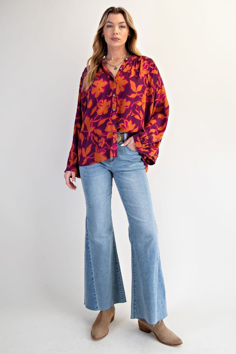 Easel Printed Rayon Gauze Blouse