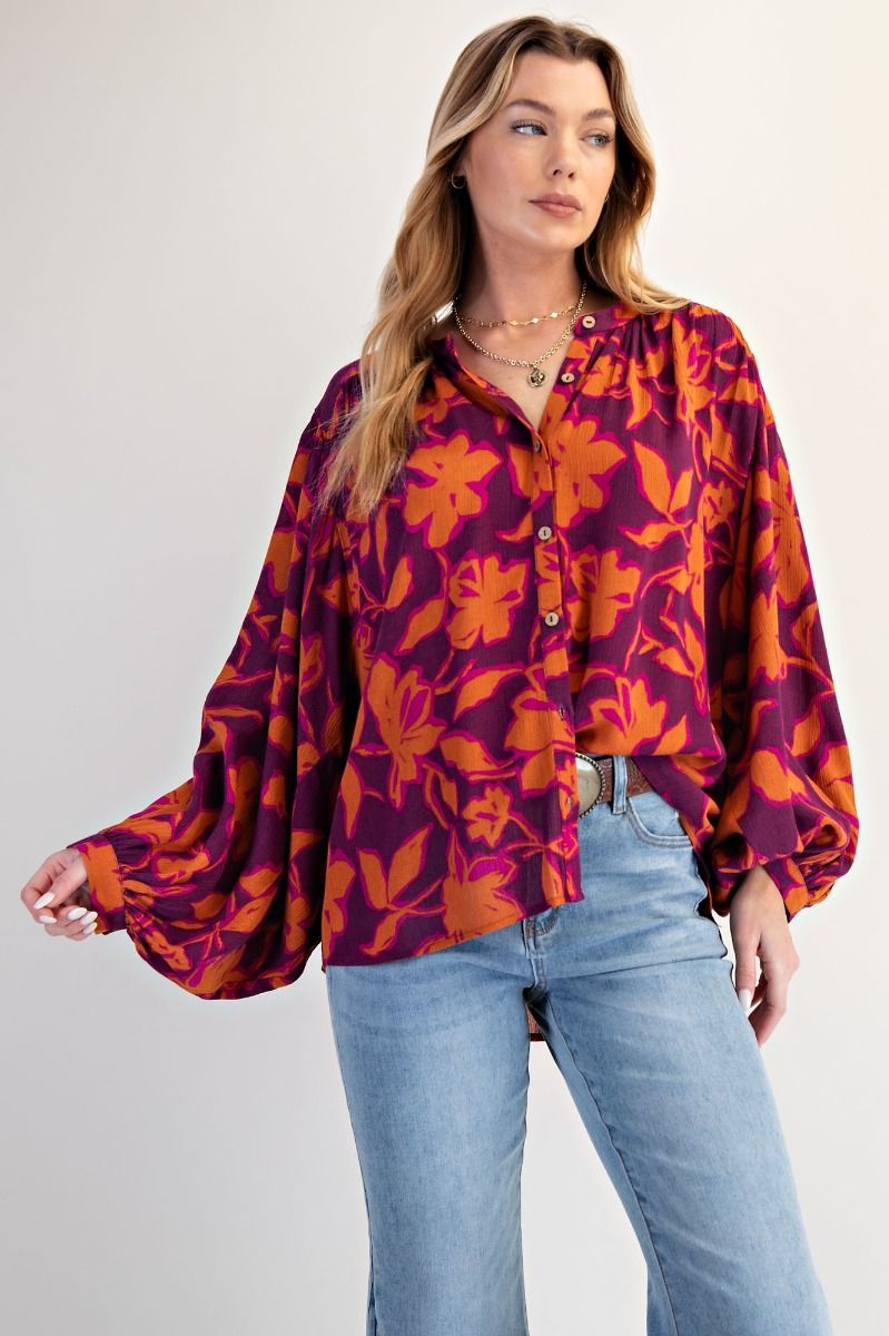 Easel Printed Rayon Gauze Blouse