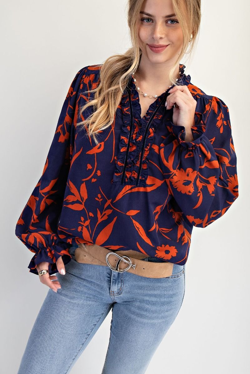 Floral Printed Wool Peach Woven Top