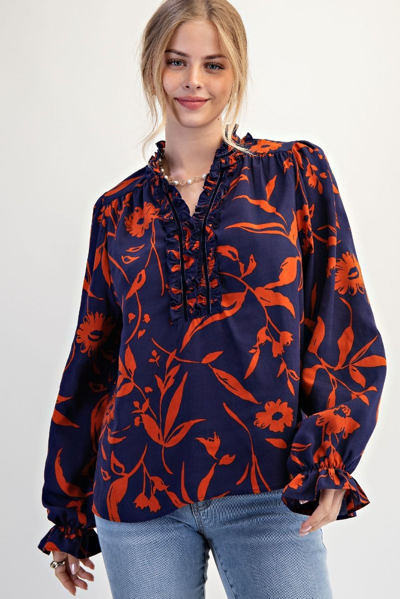 Floral Printed Wool Peach Woven Top