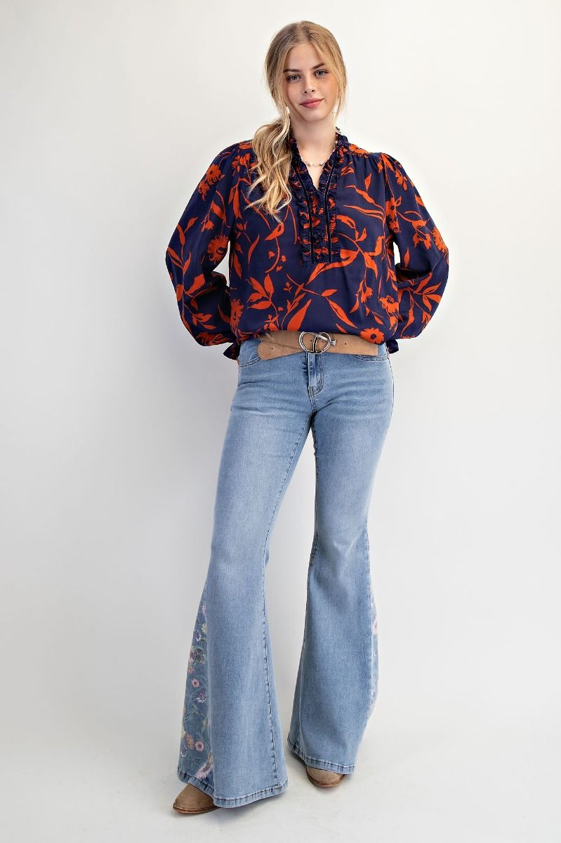 Floral Printed Wool Peach Woven Top