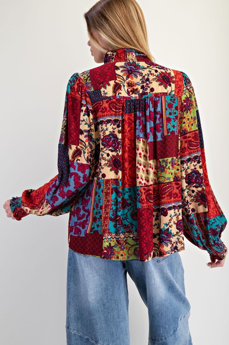 Easel Patchwork Printed Top