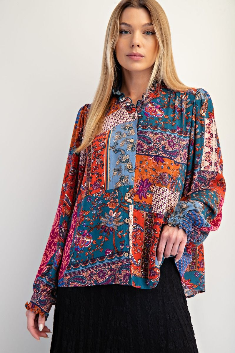 Easel Patchwork Printed Top