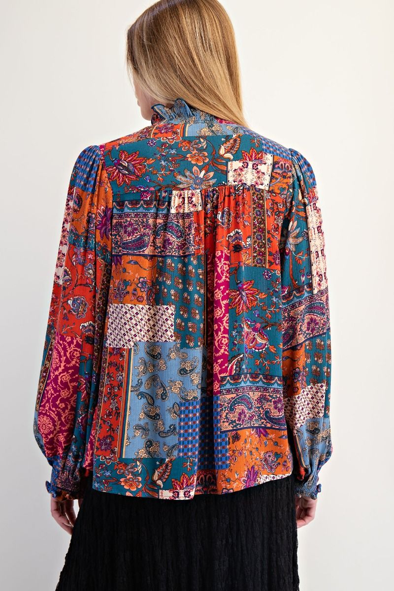 Easel Patchwork Printed Top