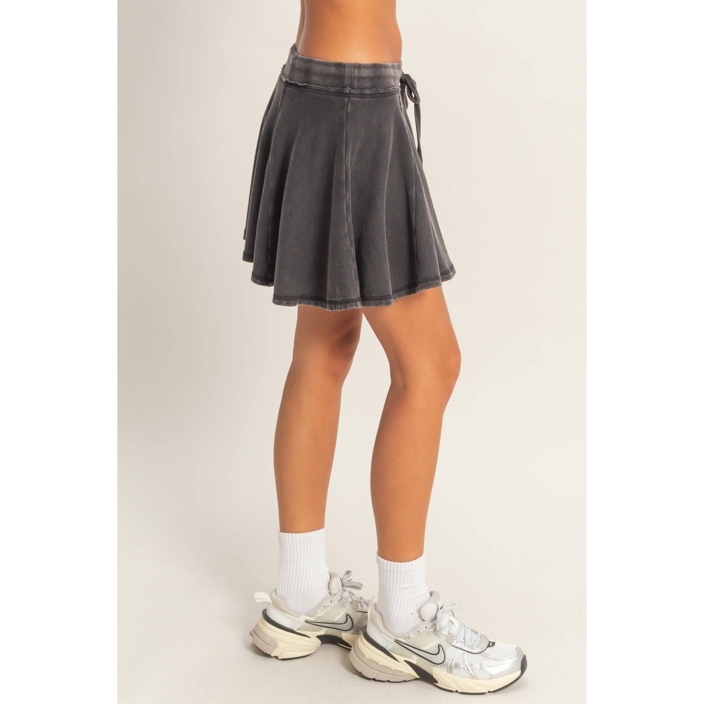 Acid Washed Mid Waist Flowy Skort