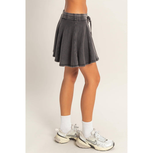 Acid Washed Mid Waist Flowy Skort