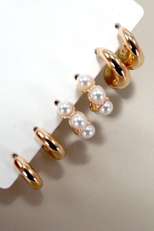 Trio Huggie Pearl Earring Set