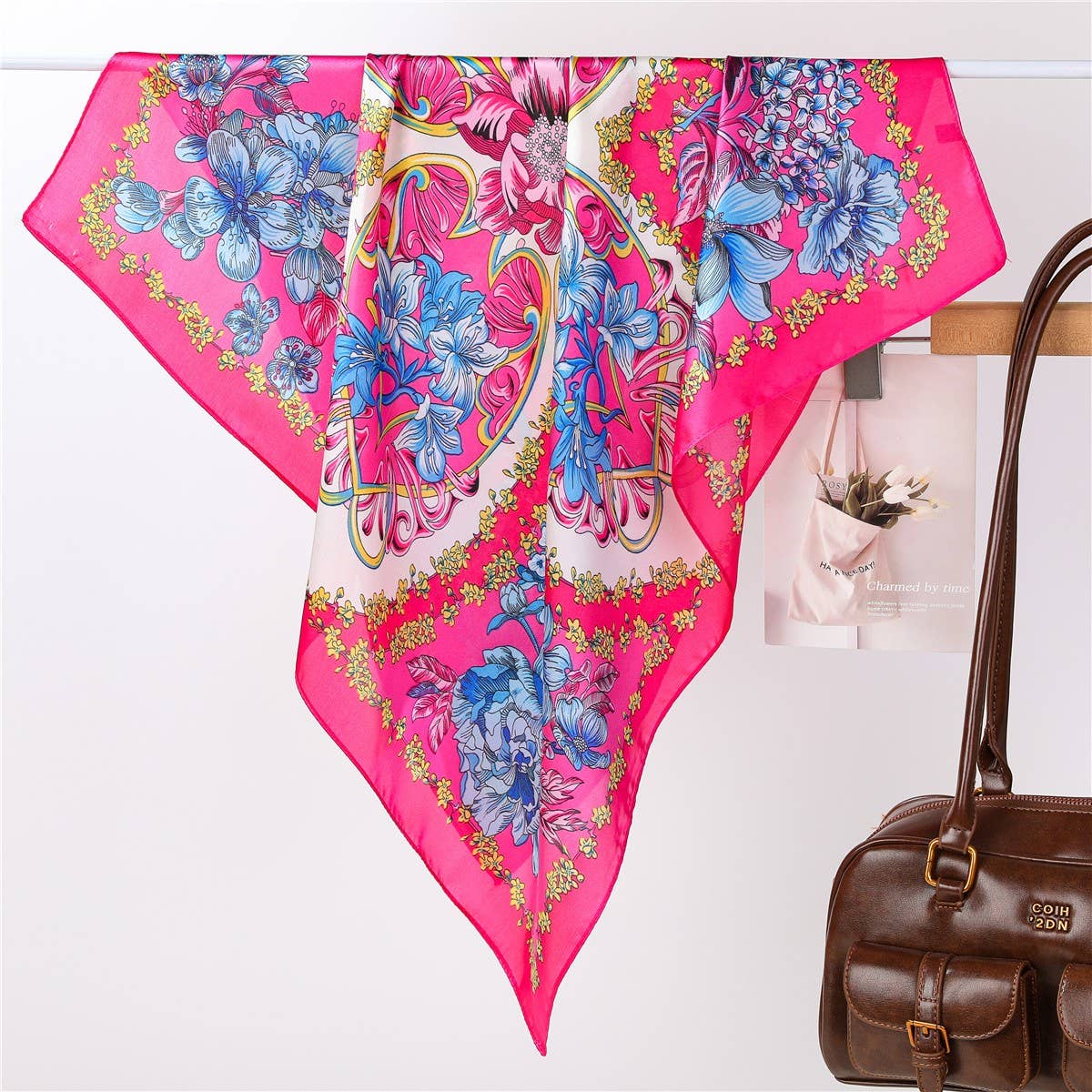 Vibrant Pink Floral Silk-Feel Scarf