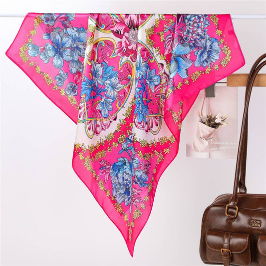 Vibrant Pink Floral Silk-Feel Scarf