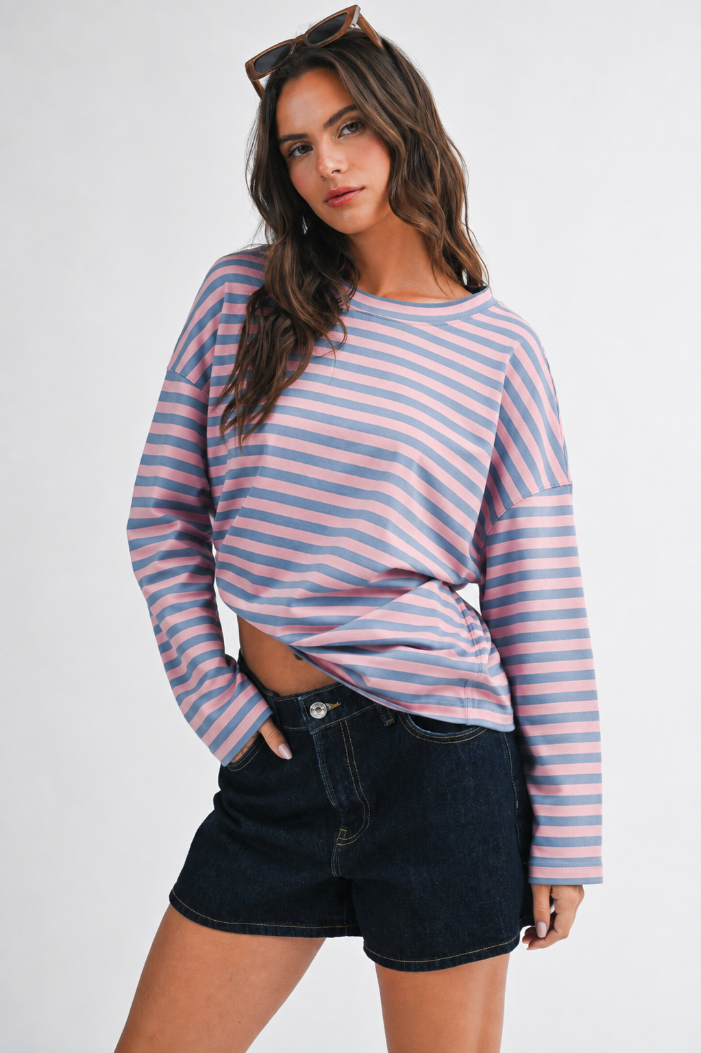 Oversized Stripe Long Sleeve Boyfriend Tee