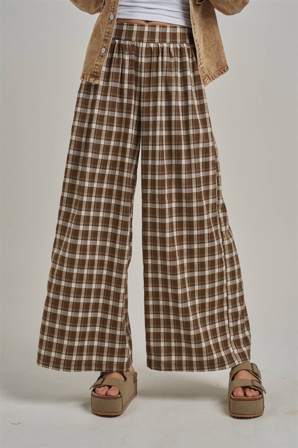 Fall Plaid Boho Wide Leg Pants