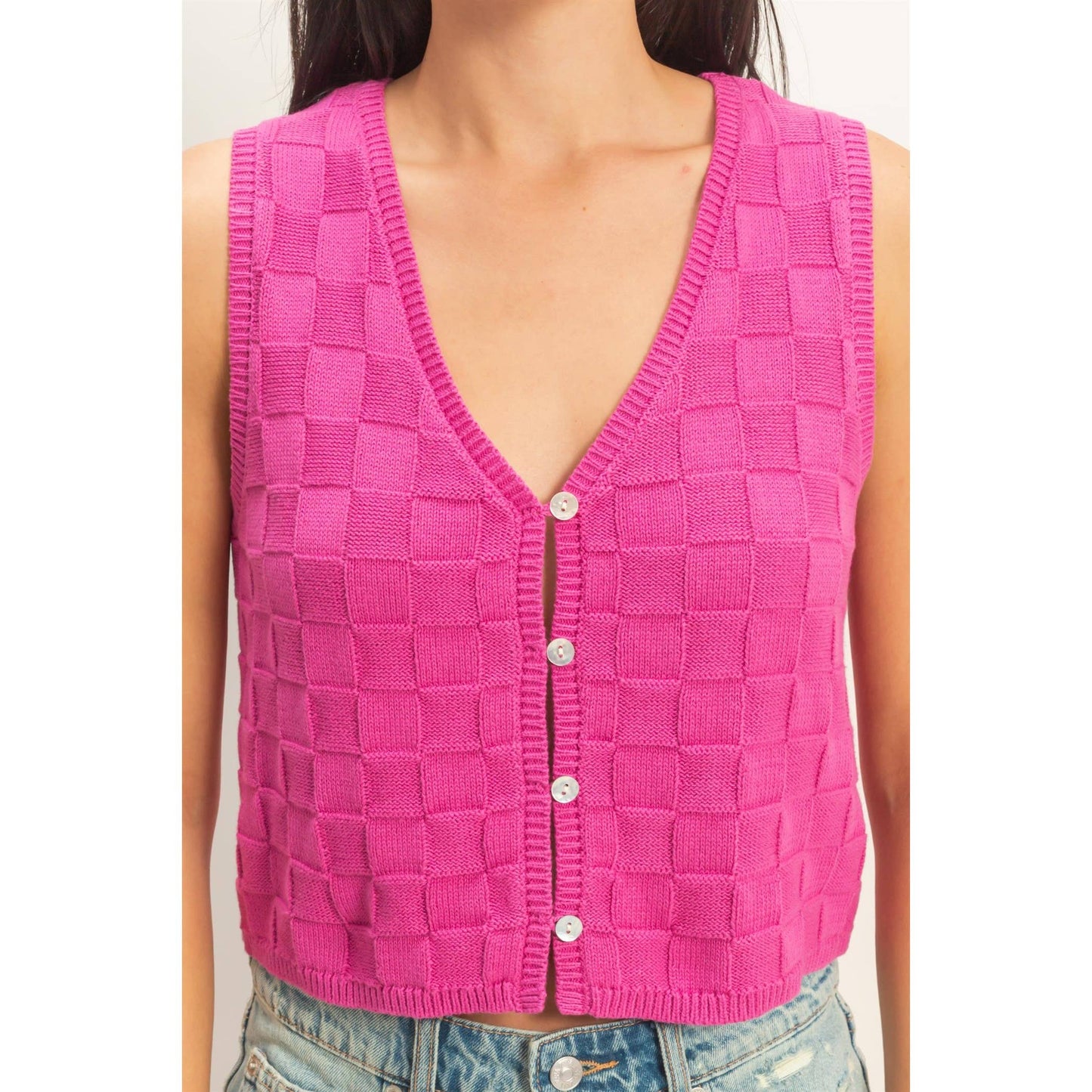 Basket Weave V-Neck Sleeveless Vest