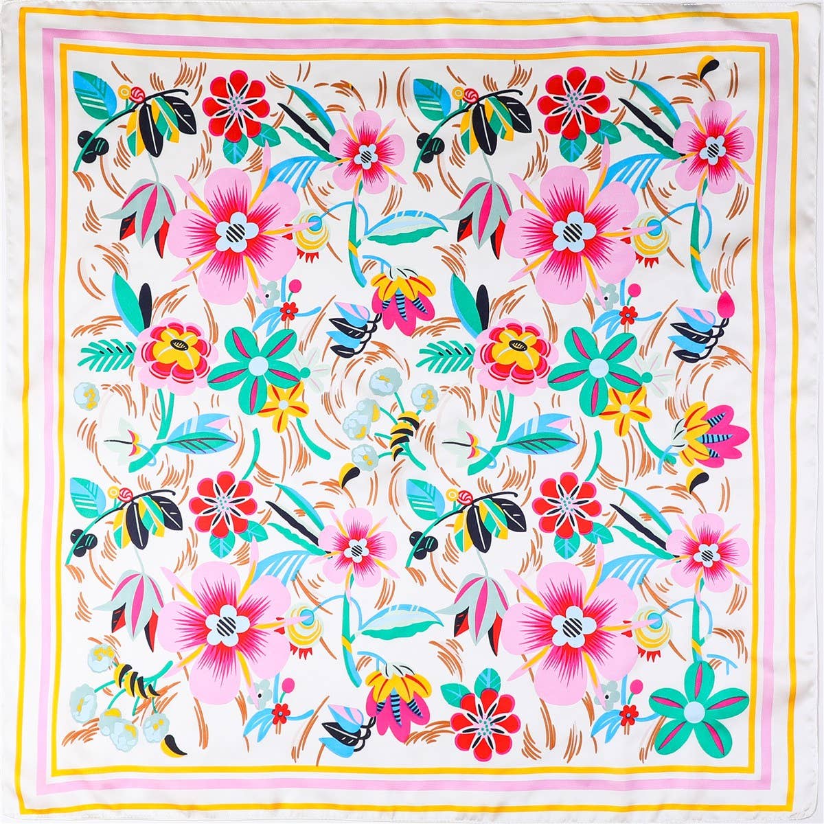 Multi-Color Floral Silk-Feel Scarf