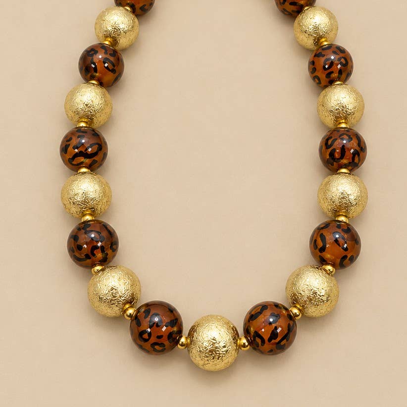 Leopard and Gold Chunky Beaded Necklace