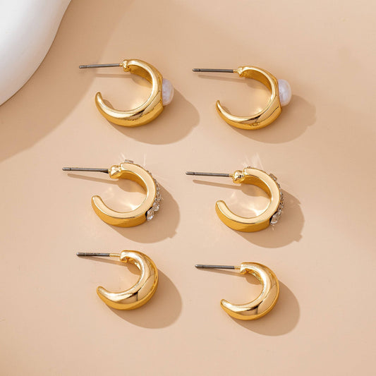Pearl & Baguette Huggie Hoop Trio Earring Set