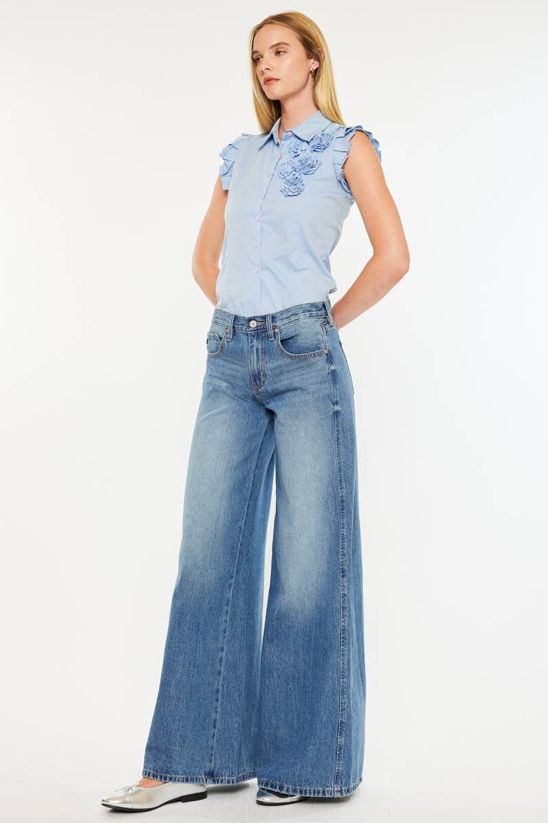 Kan Can Mid Rise Super Wide Leg Jeans